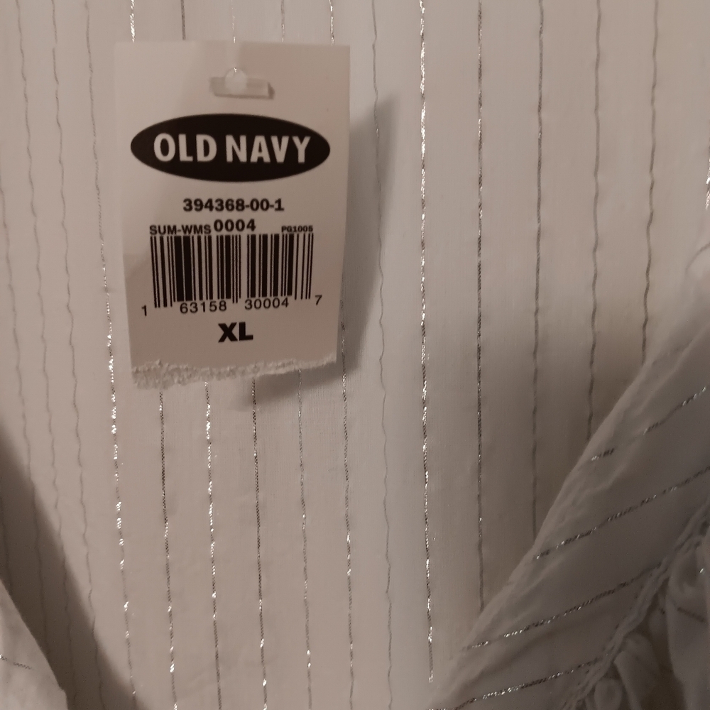 Old Navy White Cotton W/ Silver Thread Ruffled Tie Front Sleeveless Peplum Top - Picture 6 of 8